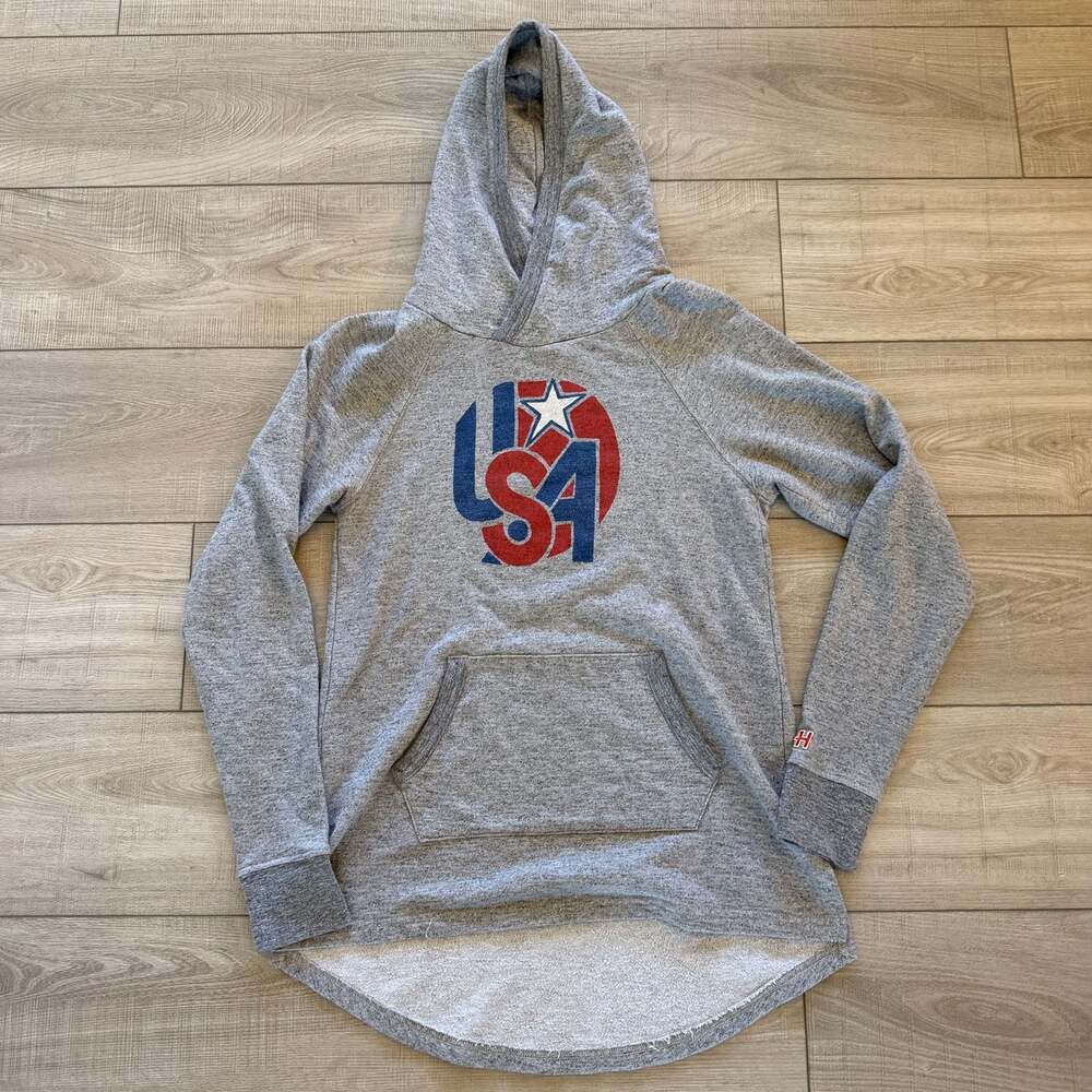 Homage Womens S USA Star Hoodie Gray Tri-Blend